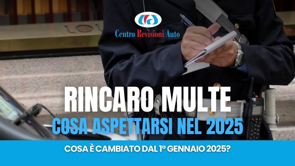 Agente di polizia mentre scrive una multa, con il titolo 'Rincaro multe: cosa aspettarsi nel 2025